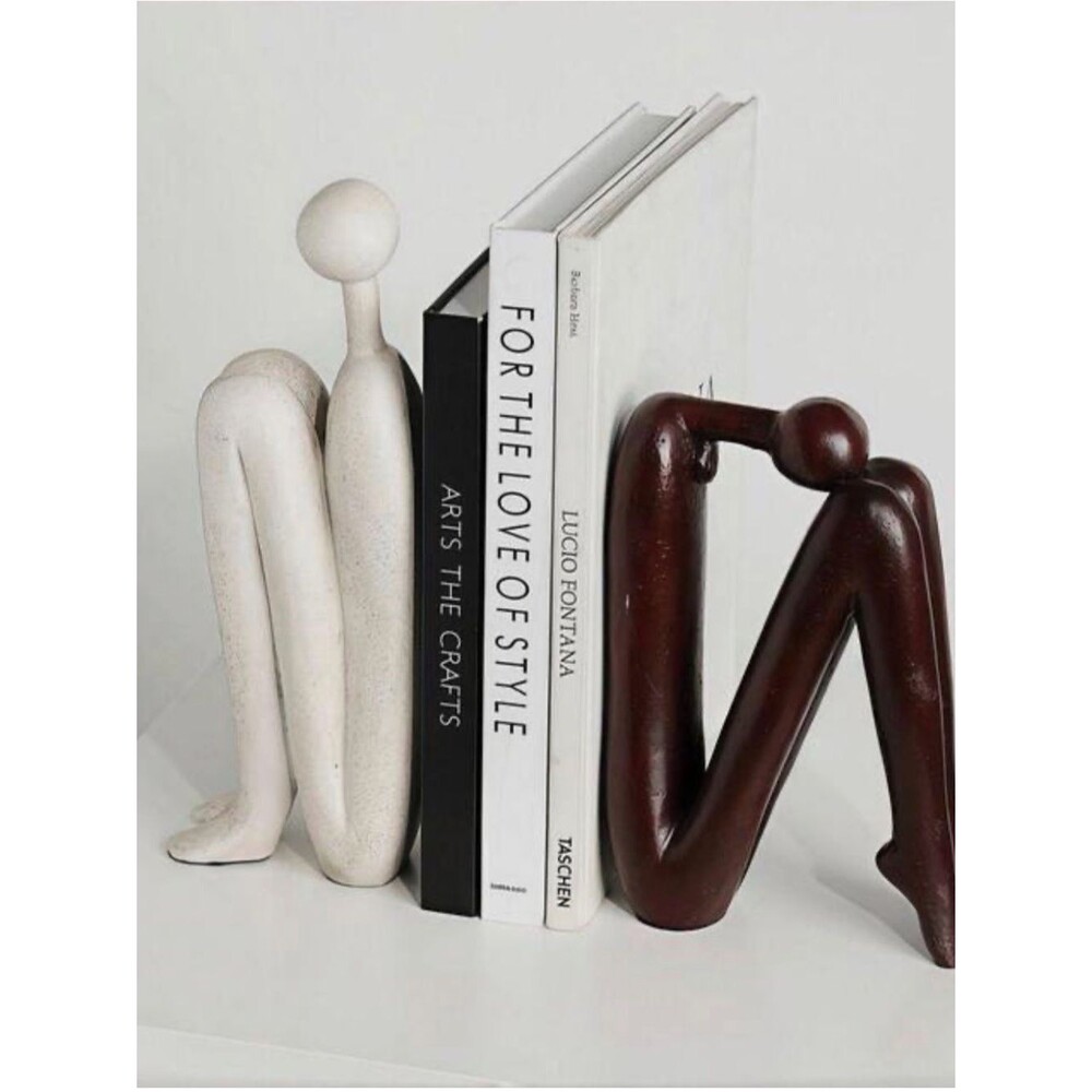 SOGA Modern Boho Abstract Resin Sculptural Bookends Set Organic Shelf Decor